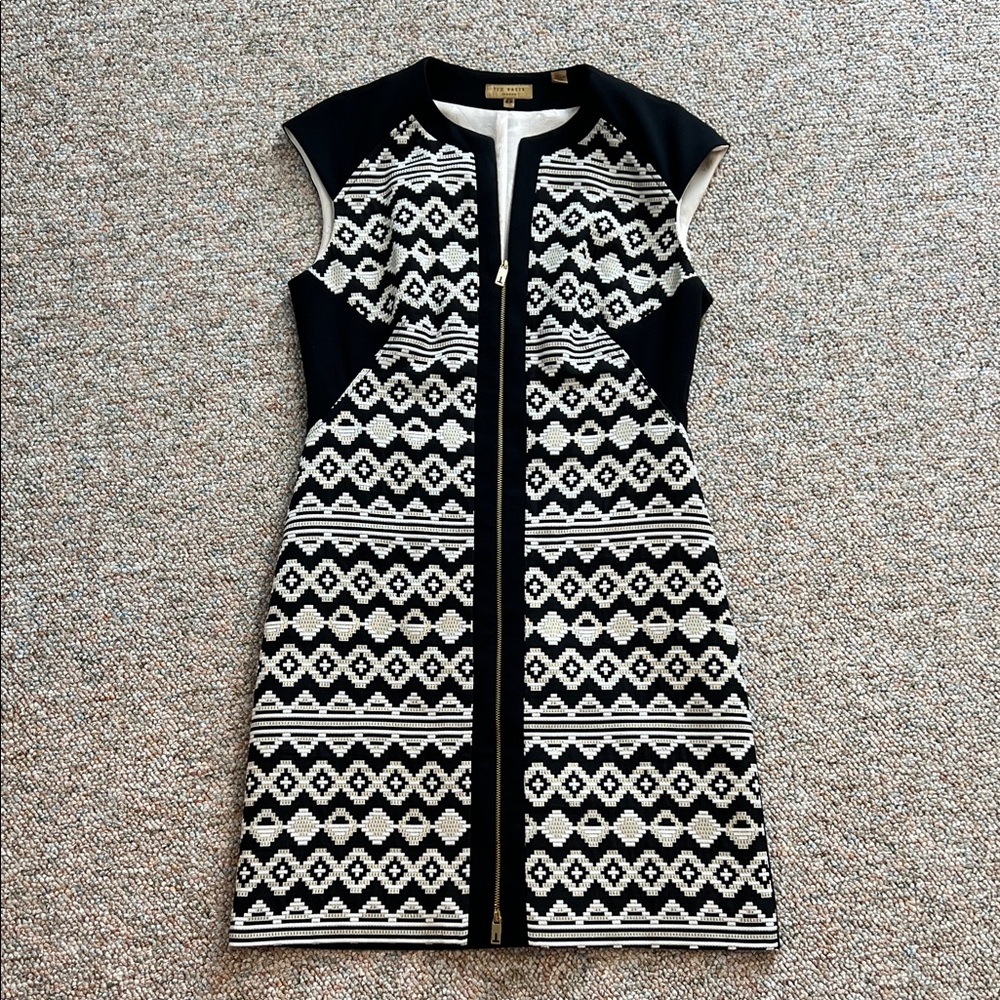 Ted Baker London Black and White Patterned Mini Dress